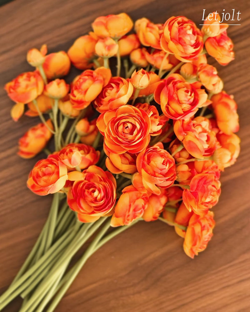 Ranunculus Artificial Flower Orange Silk Flowers, 18 Pcs