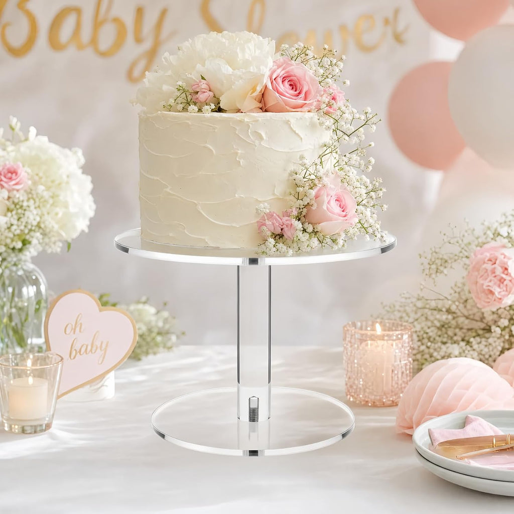 Round Clear Acrylic Cake Stand | Cupcake Display Tray for Birthdays, Weddings, Dessert Serving (Small)