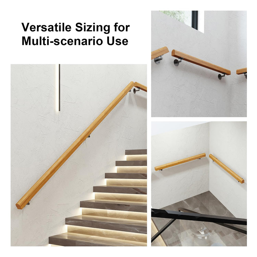 8FT Solid Wood Stair Handrail for Indoor Stairs, Outdoors Stair Railings, Sturdy Wall Mounted Non-Slip Safety Design