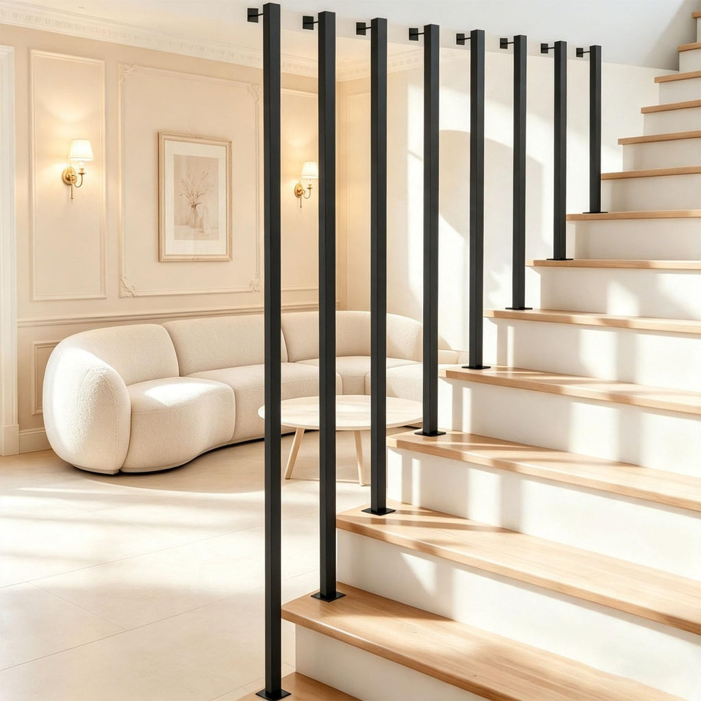 Black Modern Stair Railing, L Form Hand Rails for Indoor Stairs, 1.97-19.69 ft Spliceable Stair Railing Indoor