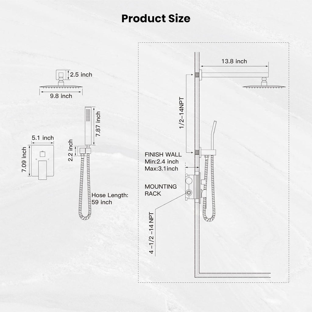Rainfall Bathroom Shower System Rain Shower Head and Handle Set Wall Mounted Shower Complete Combo Solid Brass