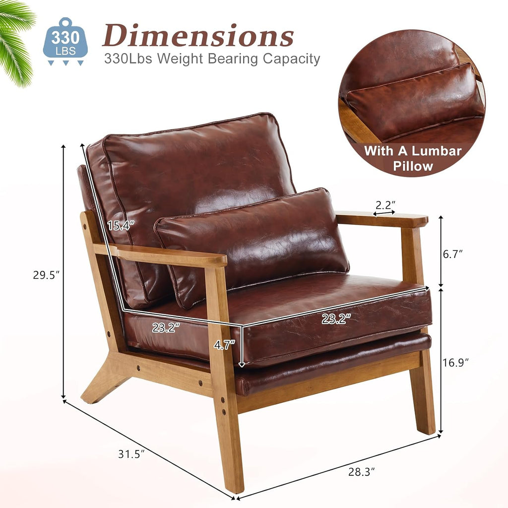 Solid Wood Wide Armrests Accent Chair,Upholstered Mid Century Modern Chair with Pillow,Farmhouse Arm Chair - Set of 2