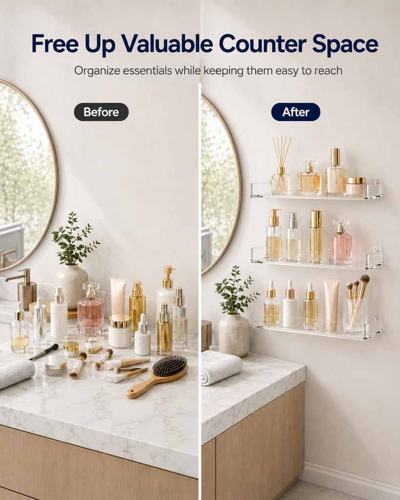 Acrylic Floating Shelves, Clear Perfume Shelf for Wall, Set of 3