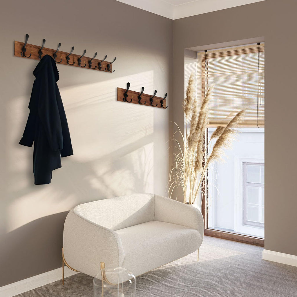 Wall Mount Coat Rack 47.3'' Burnt Brown Hanger - Rustic Towel Rack - Hooks for Coats, Hats, Clothes