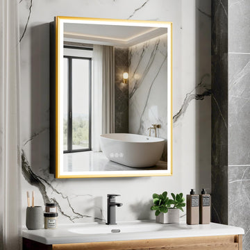24x30 Inch Lighted Medicine Cabinet Aluminum Frame 3-Color Dimmable LED Anti-Fog Mirror Surface & Recessed Mount