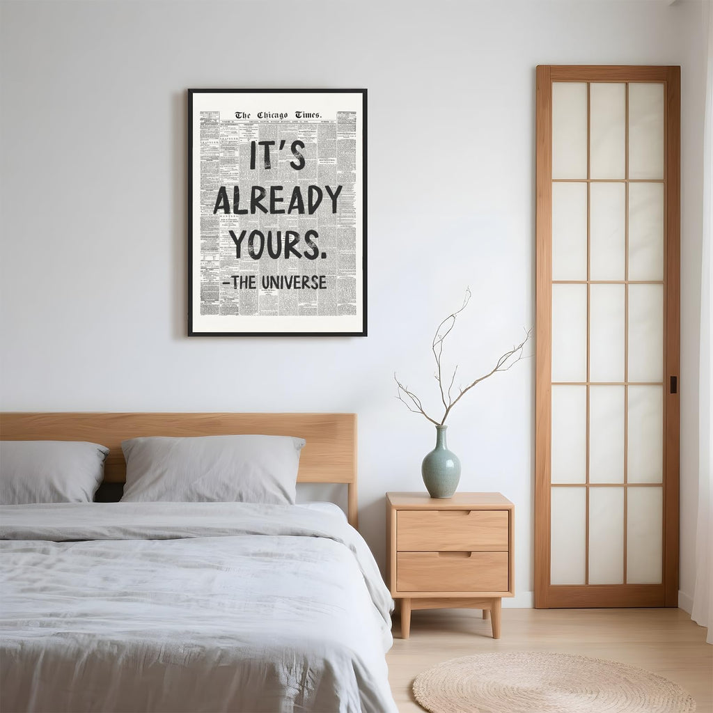 Framed Black And White Retro Newspaper Wall Art Motivational Office Decor
