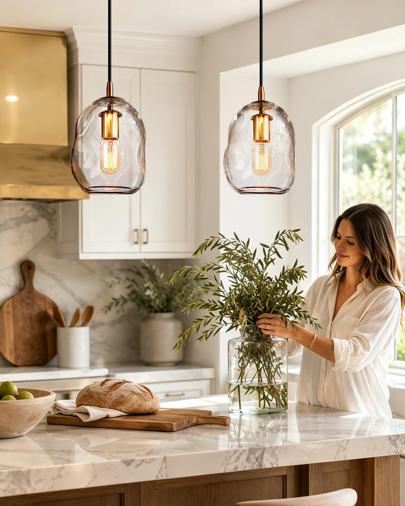 Pendant Light Kitchen Island, Organic Art Glass Globe