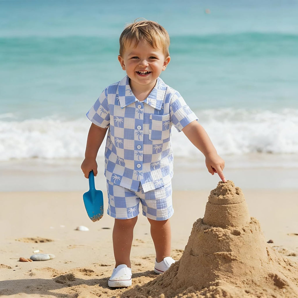 Toddler Baby Boy Summer Beach Outfit Button Down Shirt Shorts Set