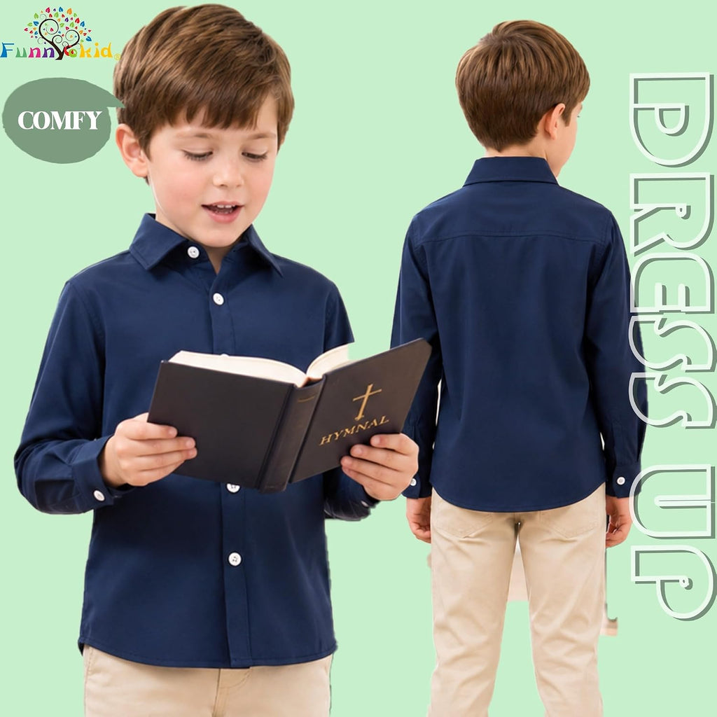 Boys Long Sleeve Dress Shirts Kids Button Down Formal Uniform