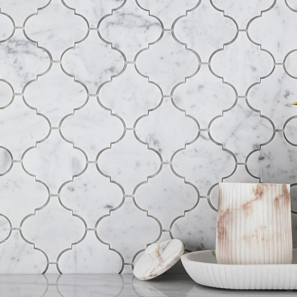 3 Inch Arabesque Carrara White Marble Mosaic Tile for Wall Floor, 5 Sheets