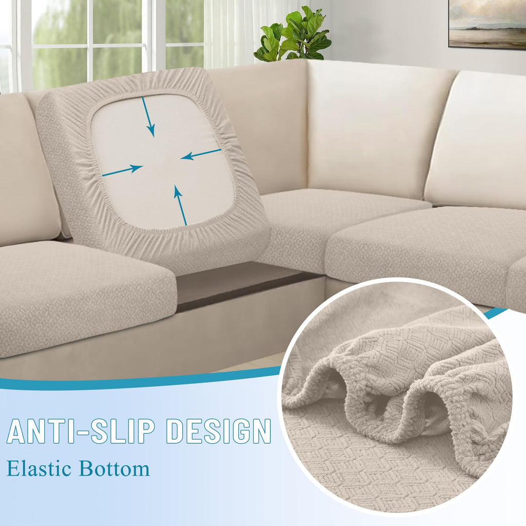 Waterproof Sectional Couch Cushion Covers Stretch Corner Sofa Cushion Covers Jacquard L Shaped Slipcover Washable 5