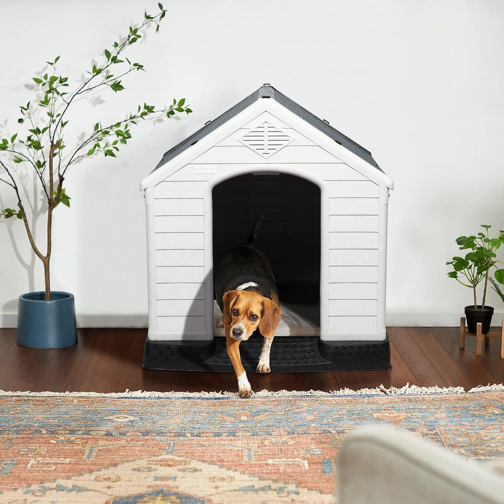 Large Dog House, Indoor/Outdoor, Gray 38.8" L x 35" W x 37.4" H