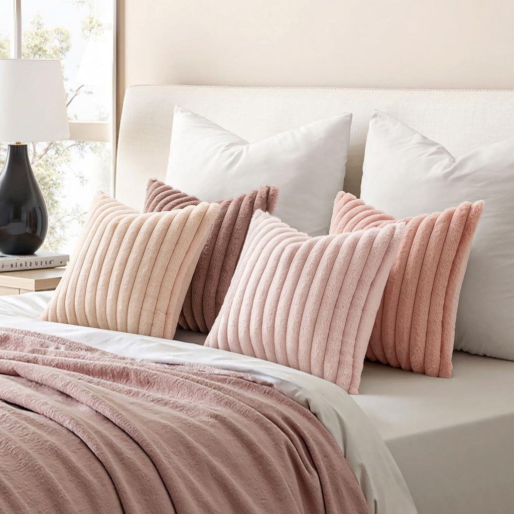 Faux Fur Plush Euro Decorative Throw Pillow Covers 24x24, Pink