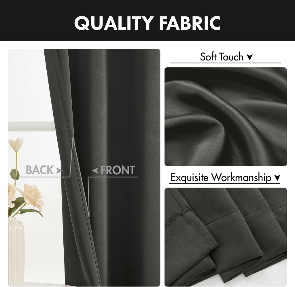 Blackout Curtains 4 Panels Sets Dark Grey 84 Inch Length, Top and Bottom Rod Pocket Room Darkening Curtains for