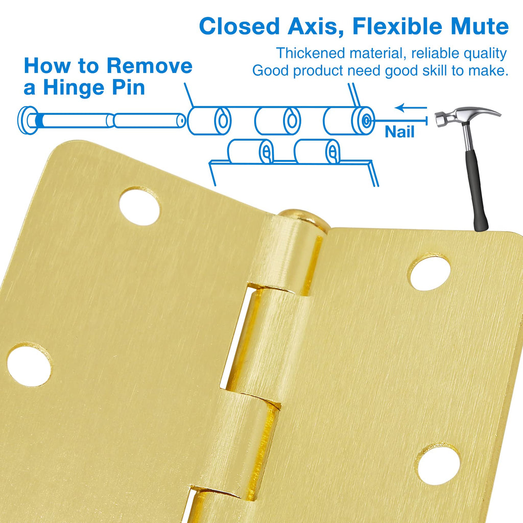 Door Hinges 3.5 inch 1/4" (18 Pack, Satin Brass)