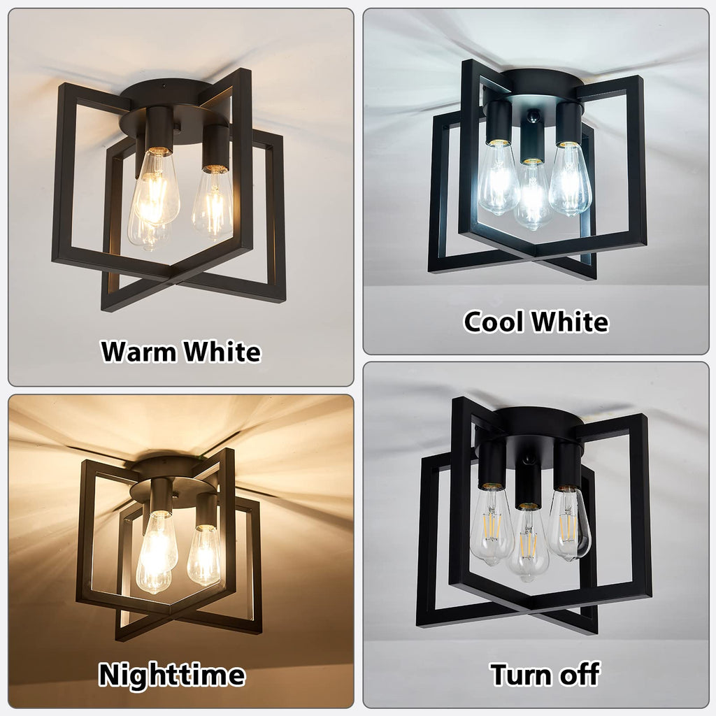 3-Lights Ceiling Light Fixture, Industrial Black Semi Flush Mount Chandelier, Ceiling Lighting Living Room Bedroom