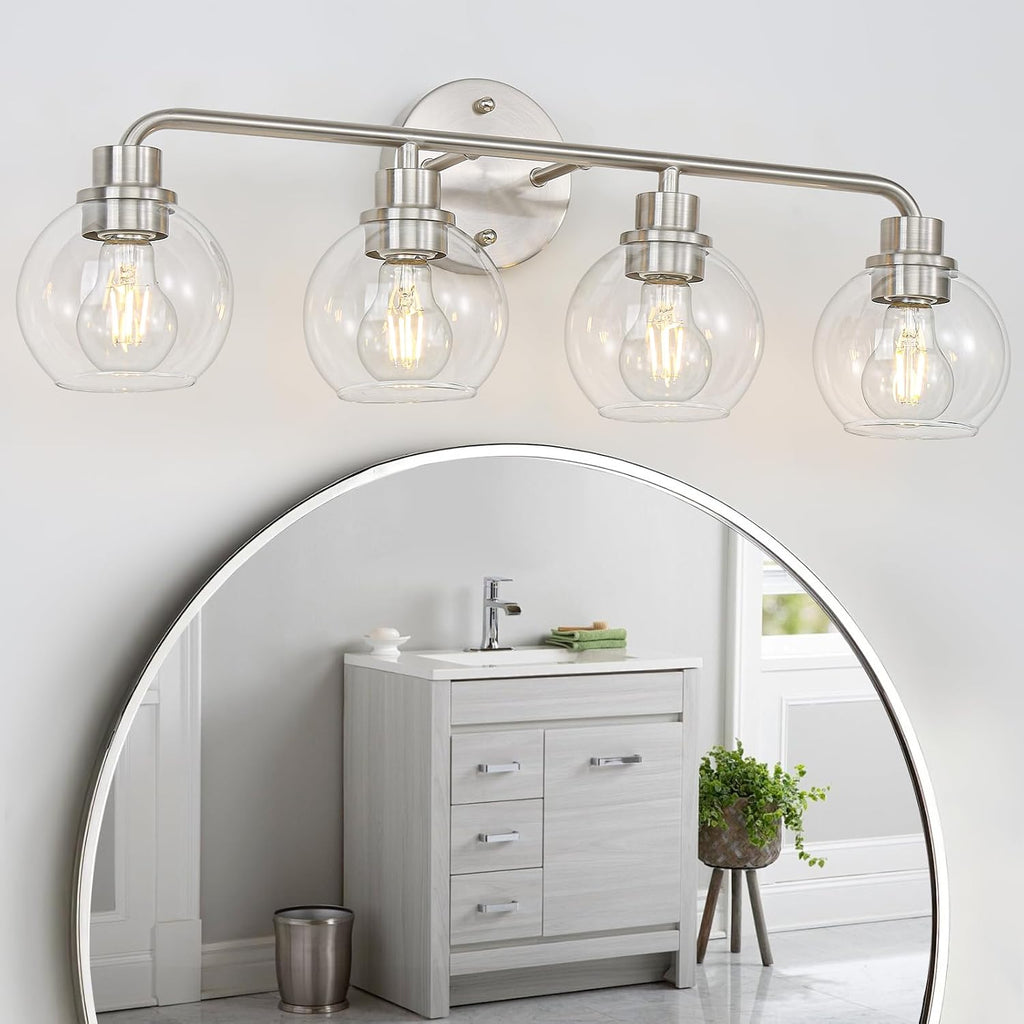 Bathroom Light Fixtures Brushed Nickel Vanity Light Silver 4 Light | Modern Wall Sconces Lighting Bathroom Lights
