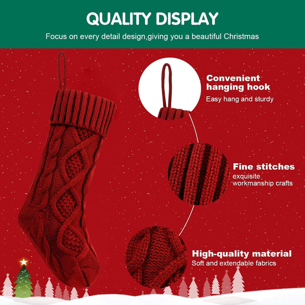 Inches Large Size Cable Knitted Stocking Gifts & Decorations for Family Holiday Xmas Party - Set of 4