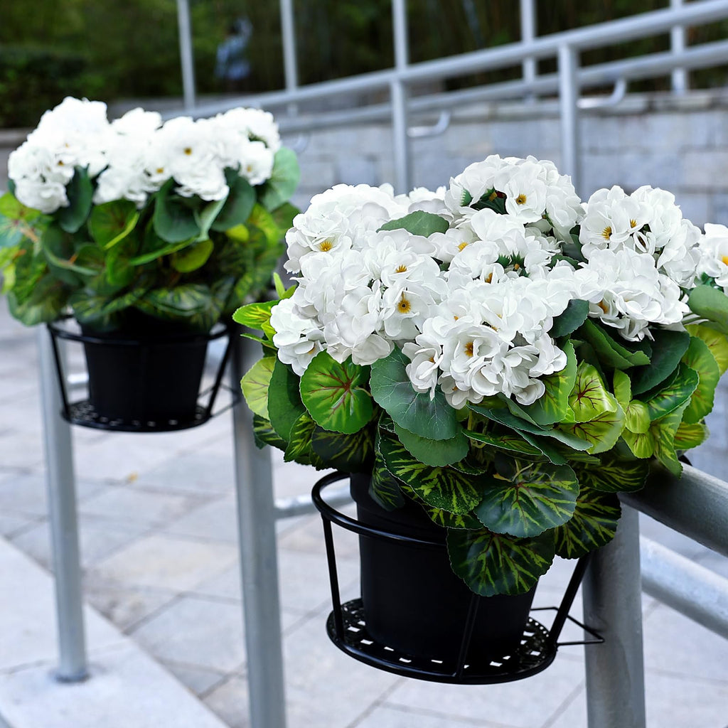 2 Pcs Artificial Flowers Outdoor Potted Large, White Geranium