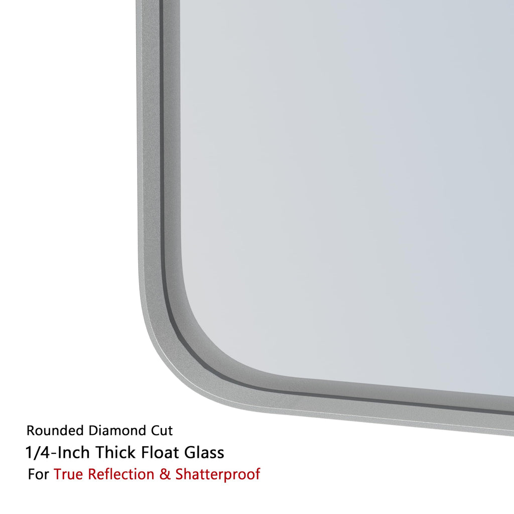 Silver Bathroom Mirror for Wall, 24 x 32 Inch Rounded Rectangle Nickel Metal Framed Bathroom Vanity Mirrors, 1/4-inch