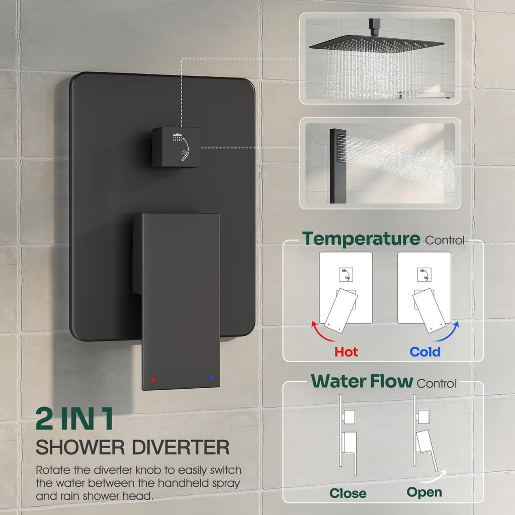 Ceiling Mount Shower System with 10" Rain Head, Handheld & Valve