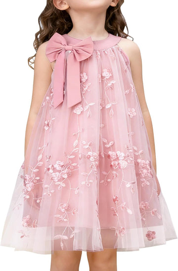 Flower Girl Dress Embroidered Tulle Tutu Halter Neck Collar Bow