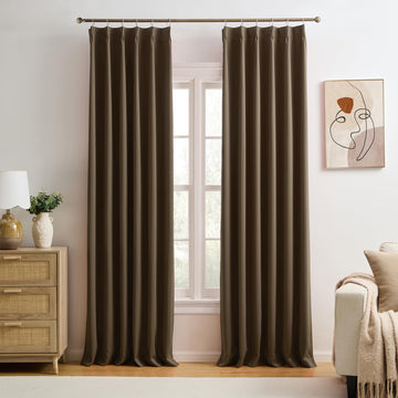 Brown Blackout Curtains 132 Inches Long 11 feet Tall, Extra Long Pinch Pleats Living Room Curtains Thermal Pleated