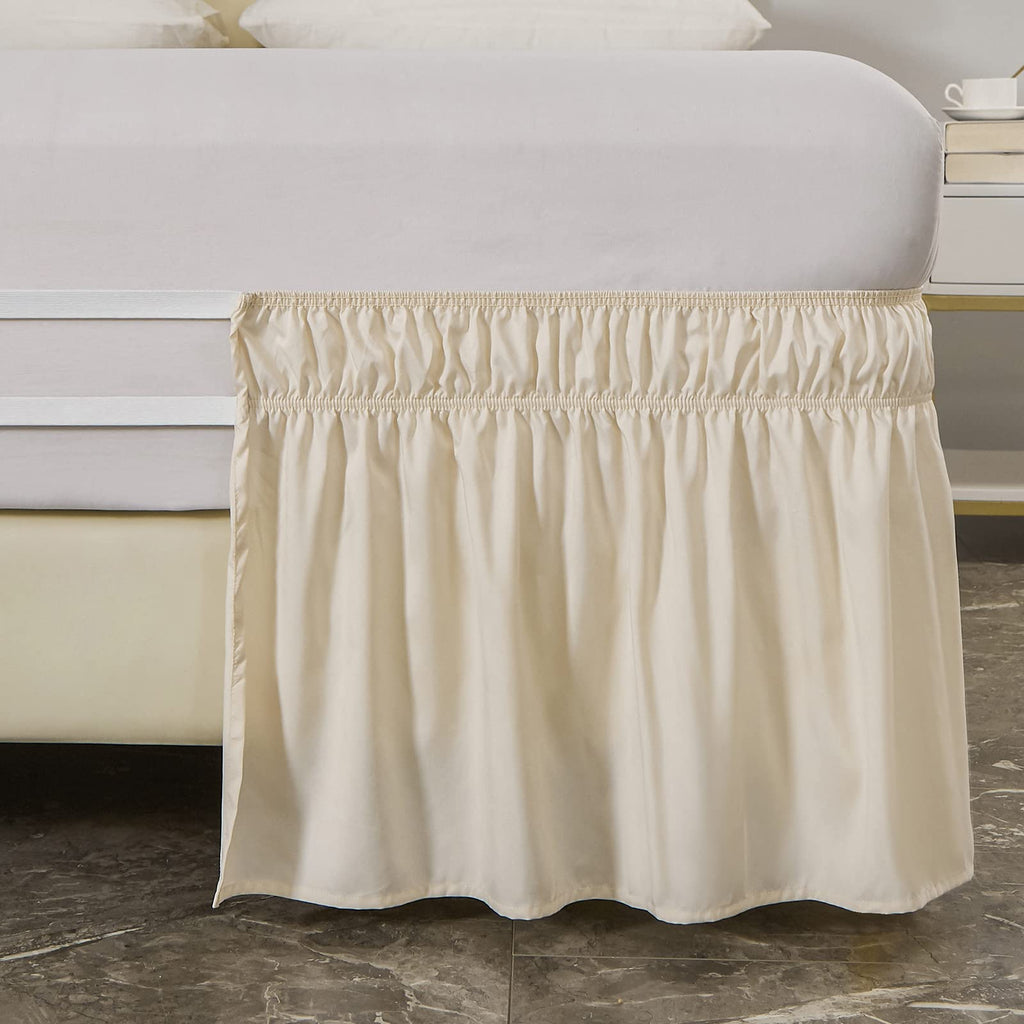 Wrap Around Elastic Bed Skirt for Twin & Full Beds, 14" Drop, Beige