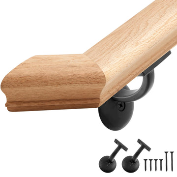 6010 Red Oak Handrail Kit 6 ft with Wall Returns and Wall Mount Brackets Indoor Wood Stairs Handrails Included Screws