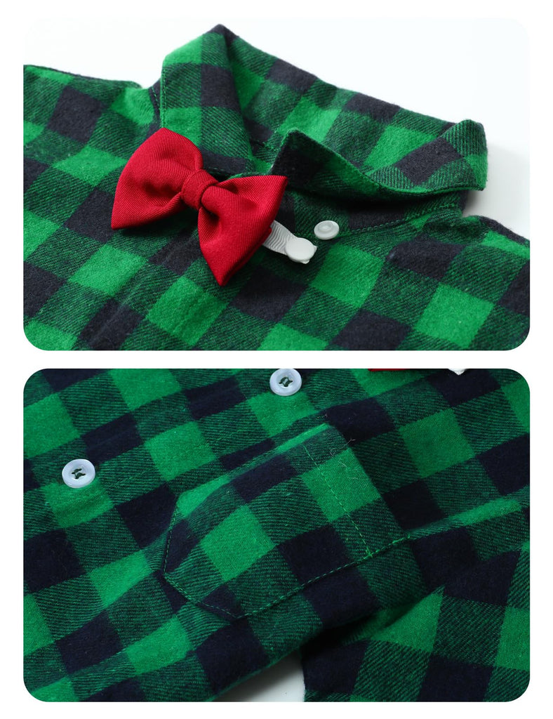 Toddler Boy Christmas Outfit Baby Gentleman Tartan Suspender Formal New Year Dress Suits Plaid Green