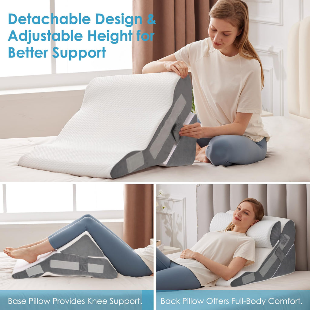 Wedge Pillow Set for After Surgery, Bed Wedge, 3PCS, White/Grey