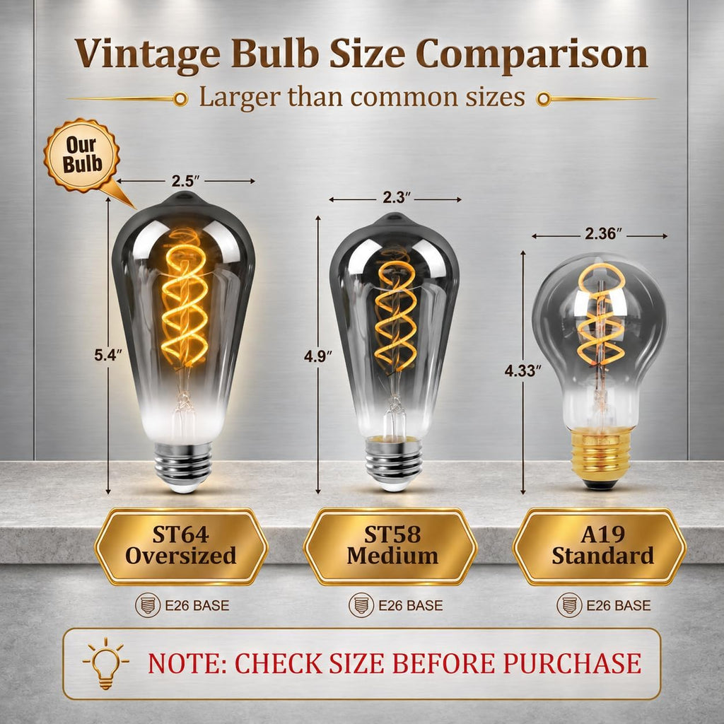 E26 ST64 Vintage Edison Light Bulbs, Smoky Grey Coated Glass, Dimmable, 4W(20W Equivalent) 150 Lumens, 2700K Soft