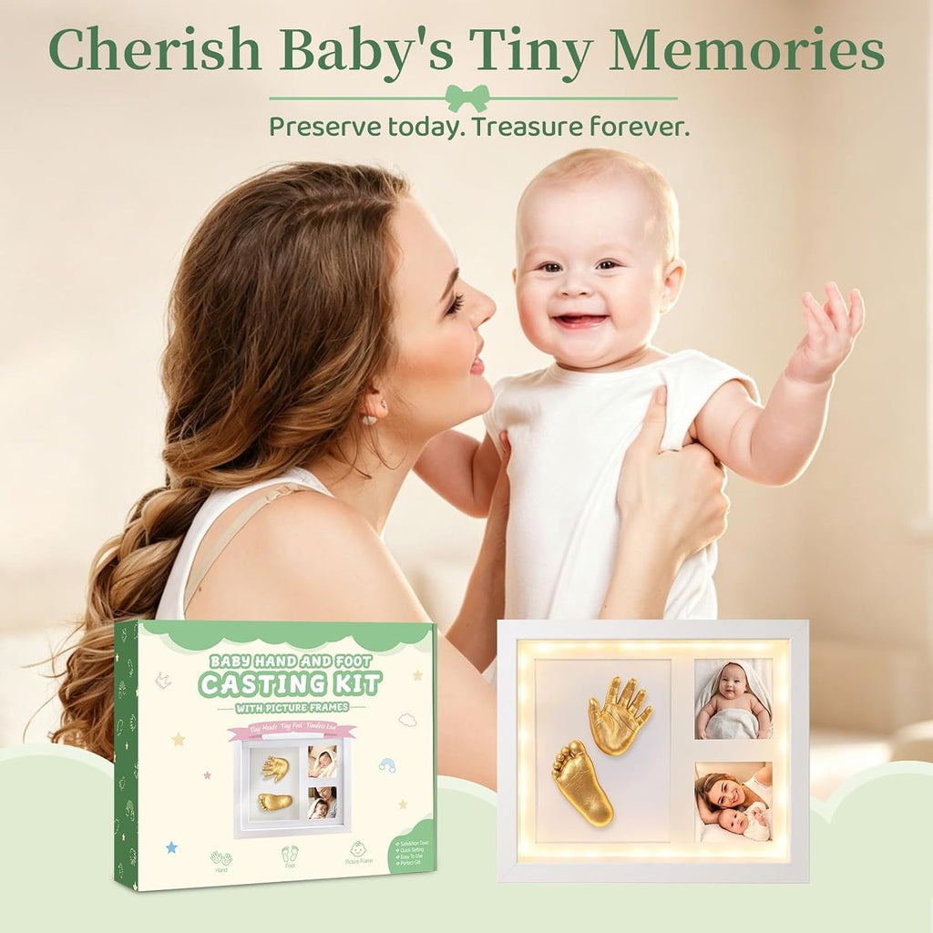 Baby Hand and Foot Casting Kit, Lighted Shadow Box Frame, Newborn Keepsake