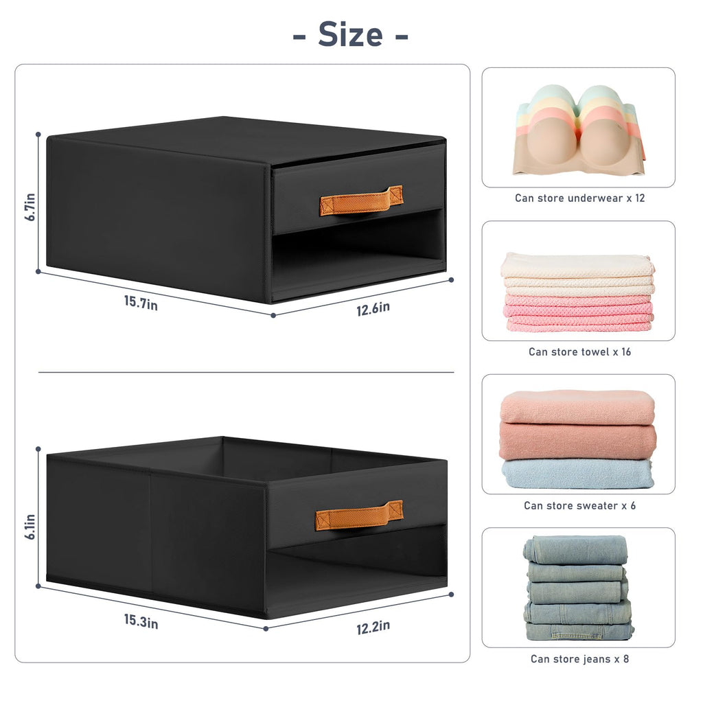 Closet Organizers and Storage - Foldable Storage Bins with Drawers Fabric Stackable Storage Drawers with Clear