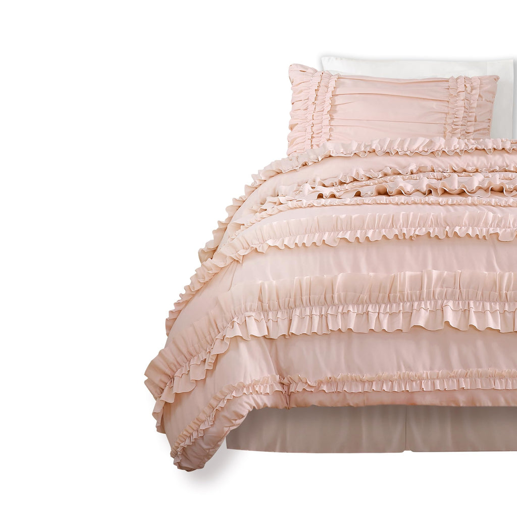 Belle Comforter 4 Piece Set Blush - Ruffle Bedding Set - Cute Comforter - Coquette Decor - Bedding