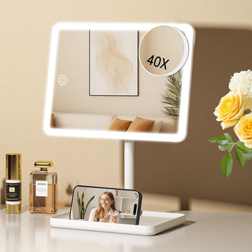 Vanity Mirror with Lights, Rechargeable Makeup Mirror with Lights,Smart Touch with 3-Color Lighting, Dimmable,