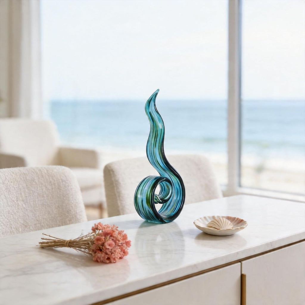 Hand Blown Glass Sculptures, Abstract s, and Green Glass Art Decorations Perfect for Decorating Coffee