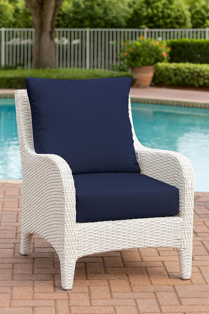 Deep Seating Outdoor Chair Cushion, Navy Blue, 24" x 27" | Patio Furniture Cushion, Deep Seat with Pillow Back, Made