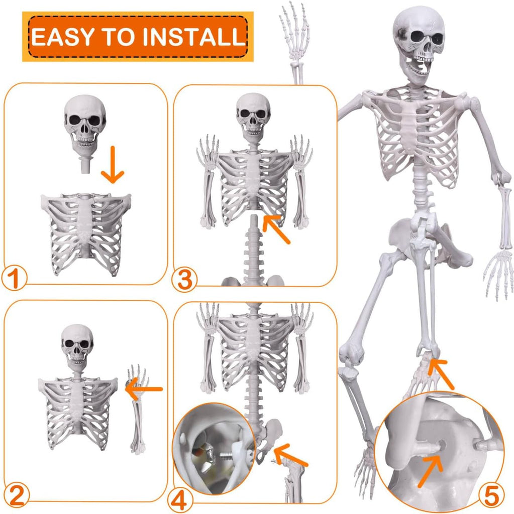 5.4Ft/165cm Halloween Skeleton Full Body Life Size Human Bones with Movable Joints Outdoor Halloween Props Decorations