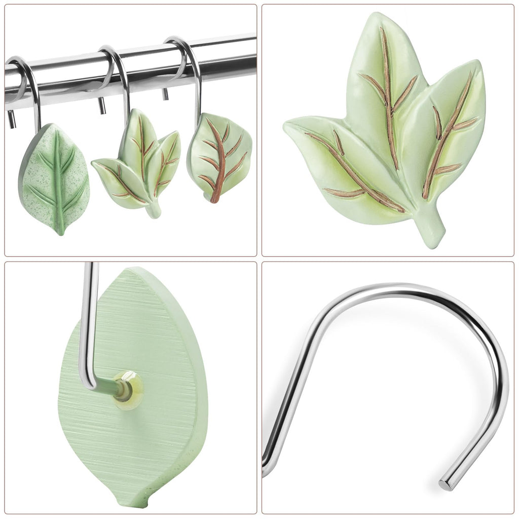 SageGreen Plant Leaf Shower Curtain Hooks, Eucalyptus Bathroom Decor, 12PCS