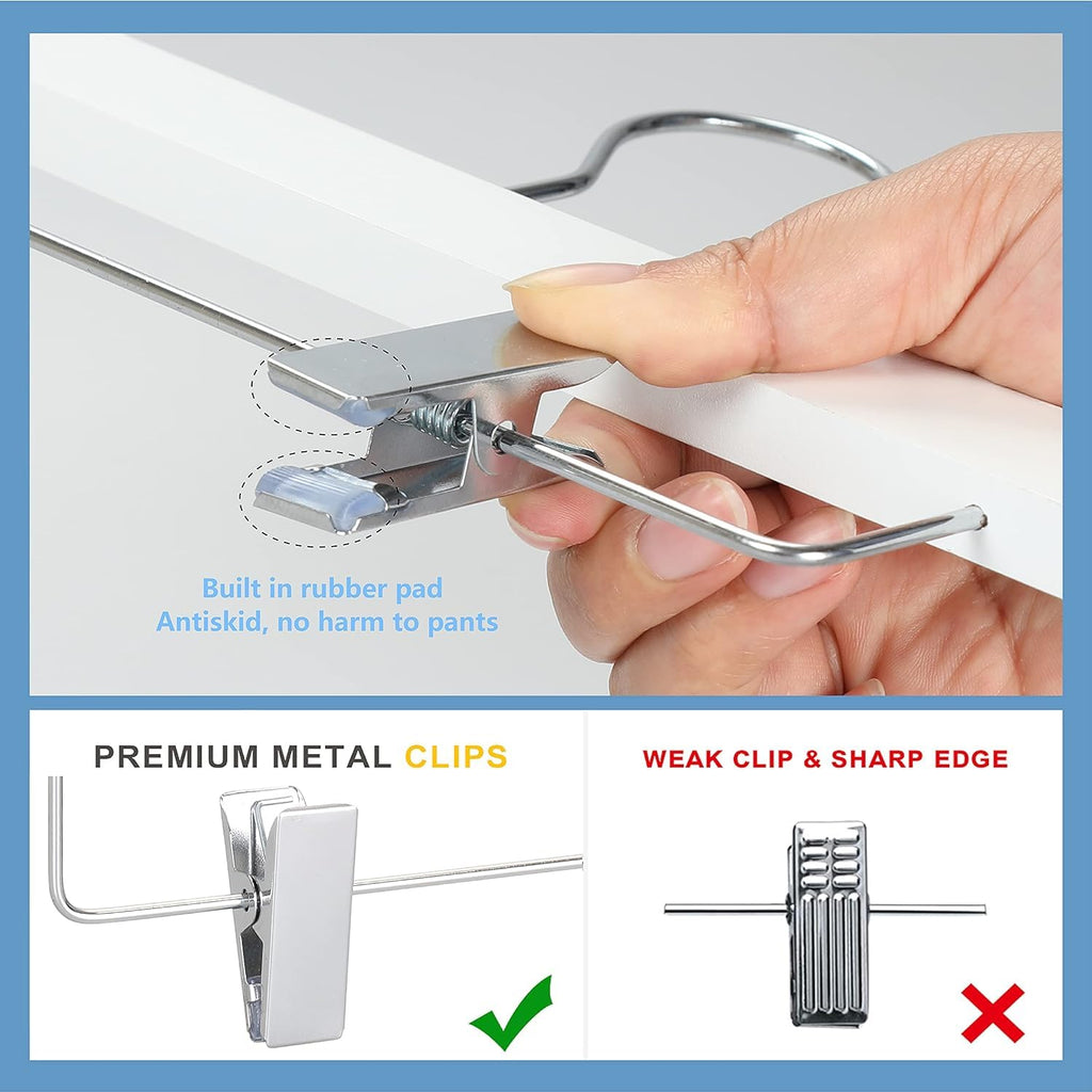 11.8 Inch White Wooden Pants Skirt Hangers for Kids Baby Toddler Children, Extra Thick Chrome Hooks & Anti-Wrinkle