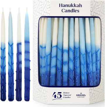 Dripless Deluxe Tapered 1-Hour Burn Time Pastel Blue and White Hanukkah Candles Includes 45 Candles for All 8 Nights - Set of 45