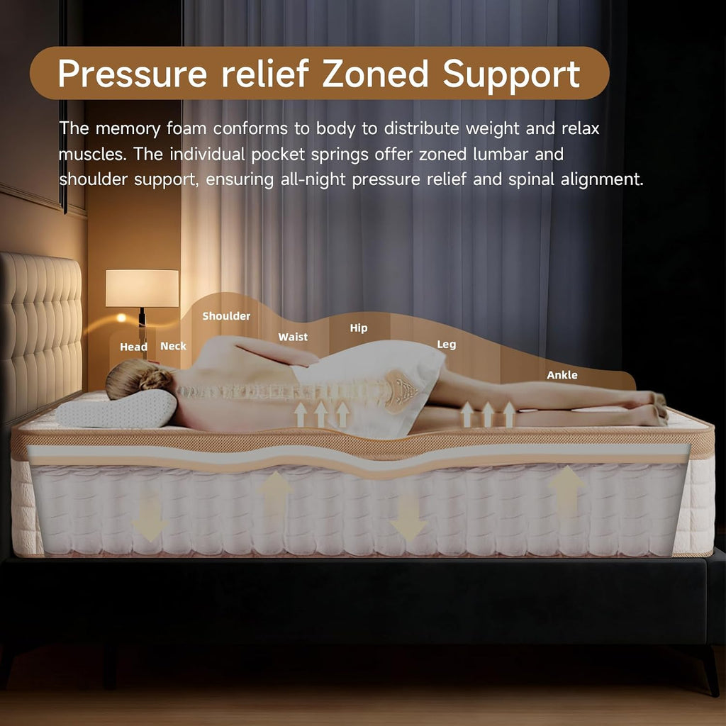 Queen 12 Inch Hybrid Mattress in a Box, Medium Firm, Gel Cooling | Memory Foam & Pocket Springs, Pressure Relief