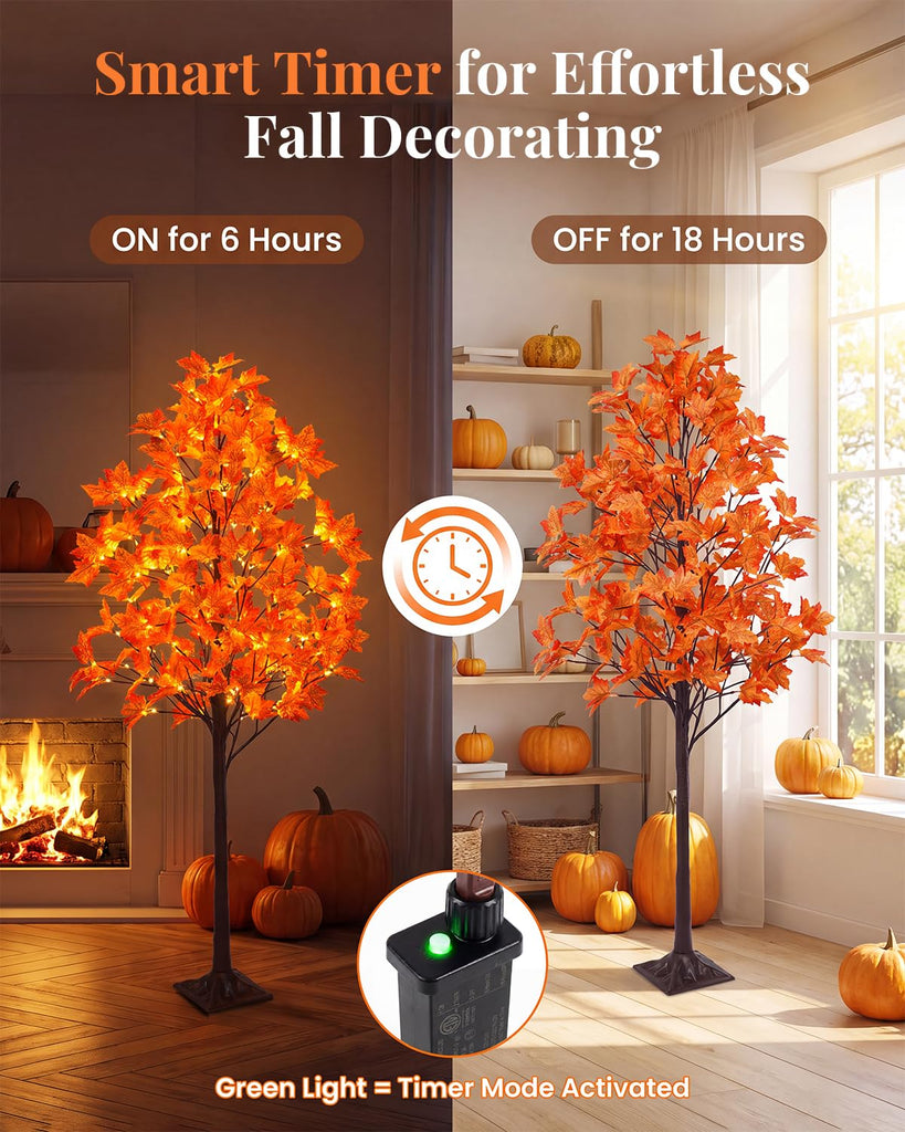 5FT Artificial Lighted Maple Tree with 96 LED & 192 Ultra-Dense Maple Leaves - Fall Decorations Maple Tree with Timer
