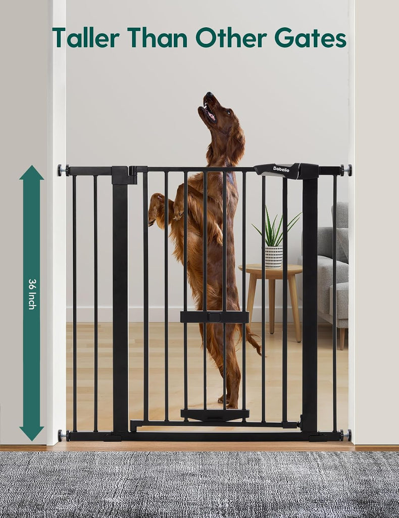 36" Tall Dog Gate with Cat Door, CatPrivilege II, 29-48", Black