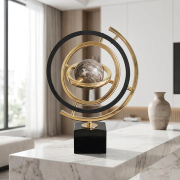 Abstract Metal Globe Sculpture Decor, Modern Black and Gold - Set of 20