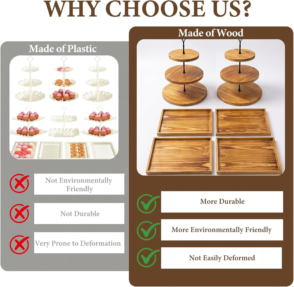 Wooden Dessert Table Display Set, 3 Tier Cupcake Stand Set with Serving Trays, Rustic Dessert Display Stand - Set of 6