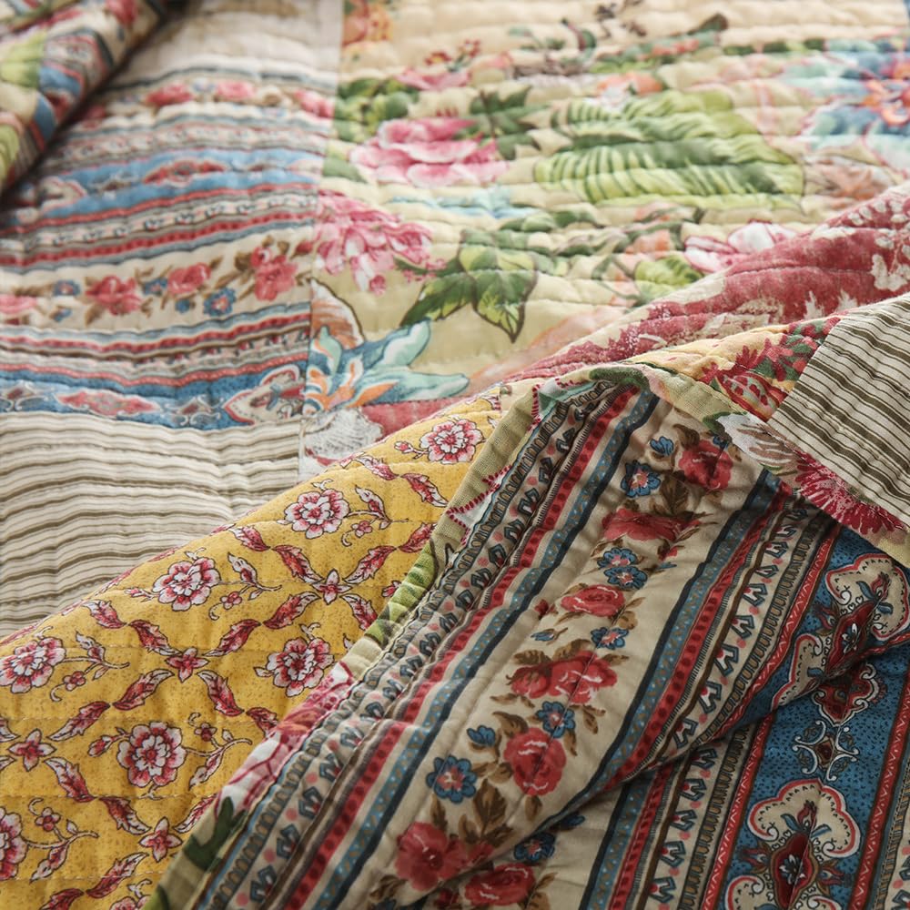 Cotton Bedspread Quilt Sets Reversible Bedding Coverlet Sets 3 Pieces Gorgeous Rustic Vintage Floral Red Yellow