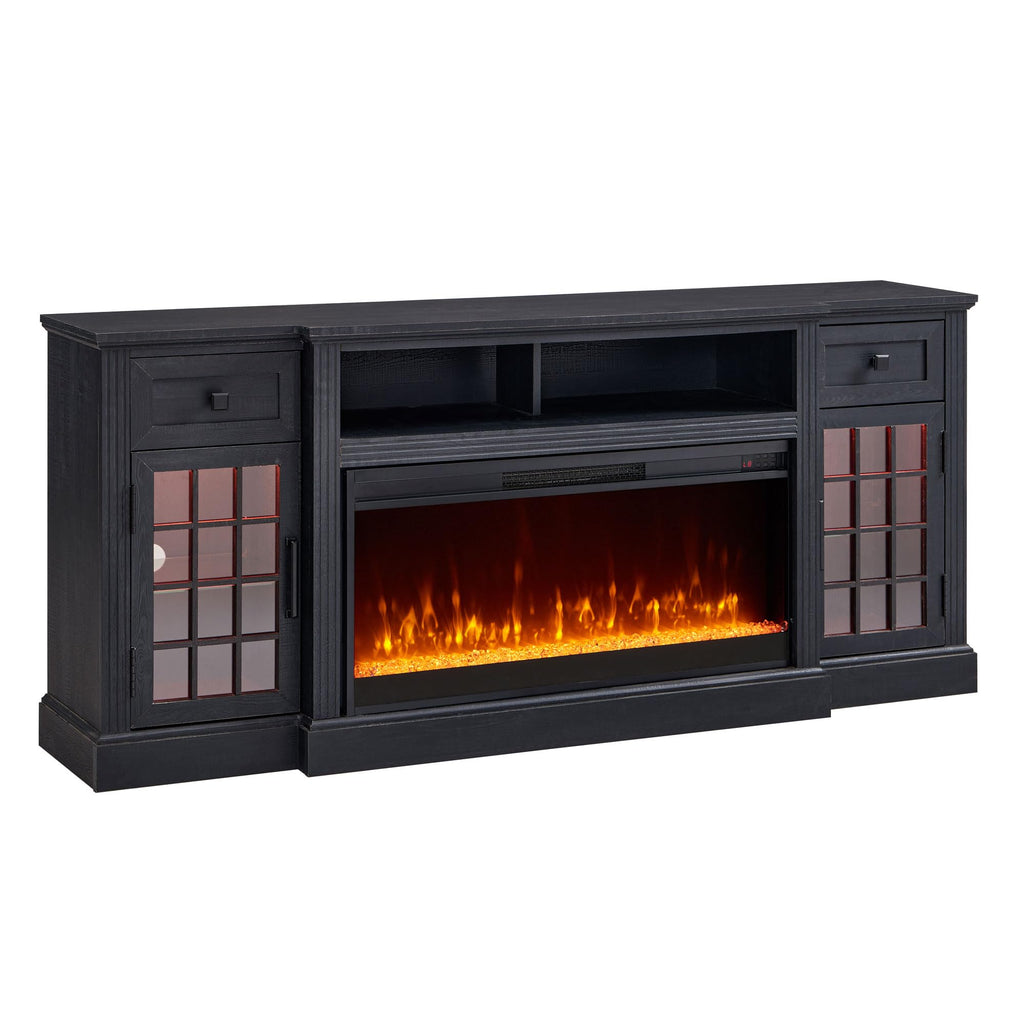 For 80 Inch TV, Farmhouse Highboy Entertainment Center w/LED Lights & 36" Electric Fireplace, Large Media Console