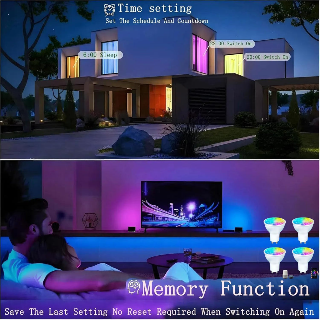 Smart Gu10 LED Bulbs Dimmable Color Changing,Gu10 RGB Bulb, WiFi & Bluetooth LED Bulb Work With Alexa Google